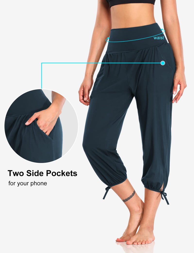 DIBAOLONG Womens Yoga Capri Pants Loose Yoga Pants Comfy Lounge Joggers Pajama Sweatpants with Pockets Navy M - Image 4